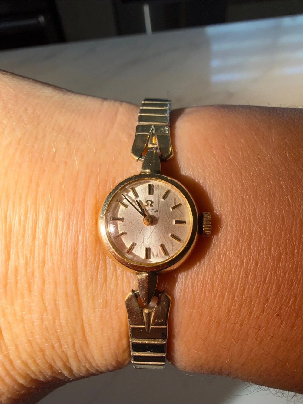 Omega Gold-Tone Ladies Bracelet Watch with Champagne Dial